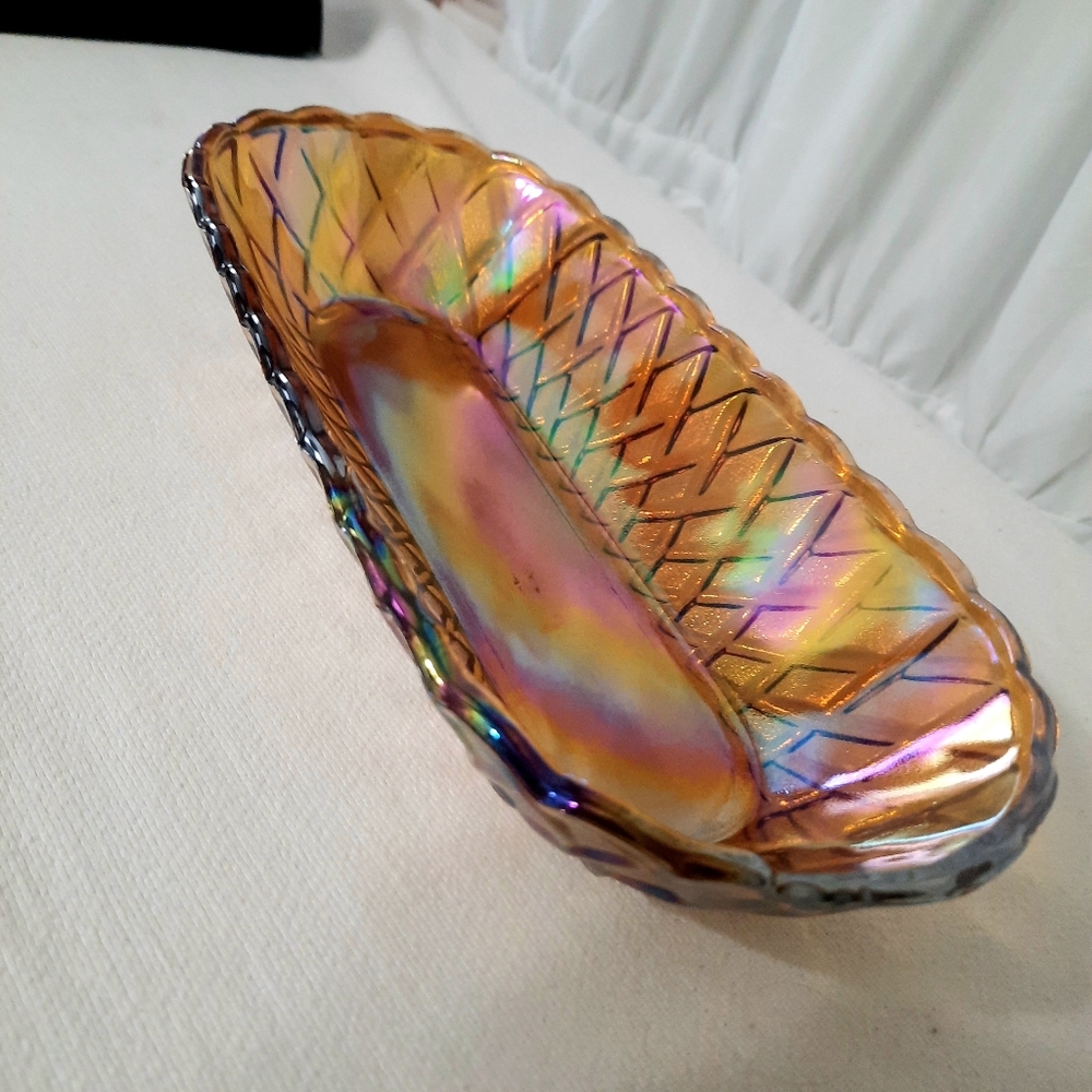 Carnival glass Amber Serving Dish Indiana Glass Company 10.5x5 Rectangular